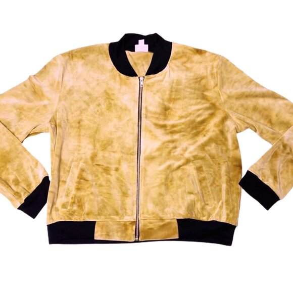 NEW LuLaRoe Elegant Faux Suede Gold Mustard Velour Stevie Bomber Jacket Stretch - Picture 3 of 8